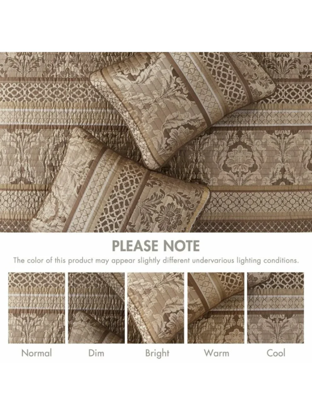 Madison Park Bellagio Jacquard 6 Piece Full Queen Quilt Set Brown Gold MSRP $320